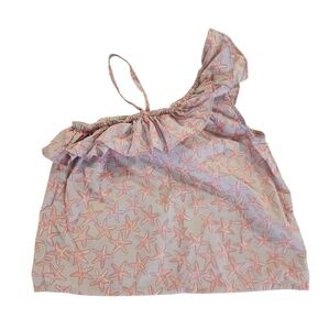 Crewcuts Ruffle Starfish Print One-Shoulder Top Girl's Size (6-7)